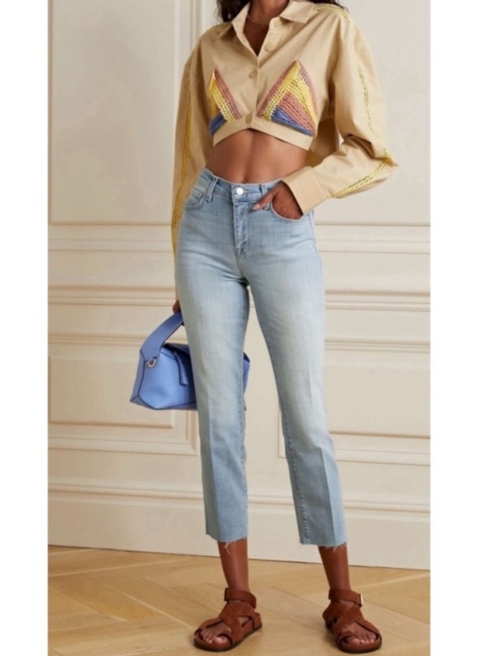 L'Agence Sada High Rise Slim Crop Jeans Pismo Wash, Size 25